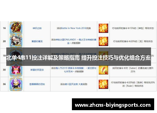 北单4串11投注详解及策略指南 提升投注技巧与优化组合方案